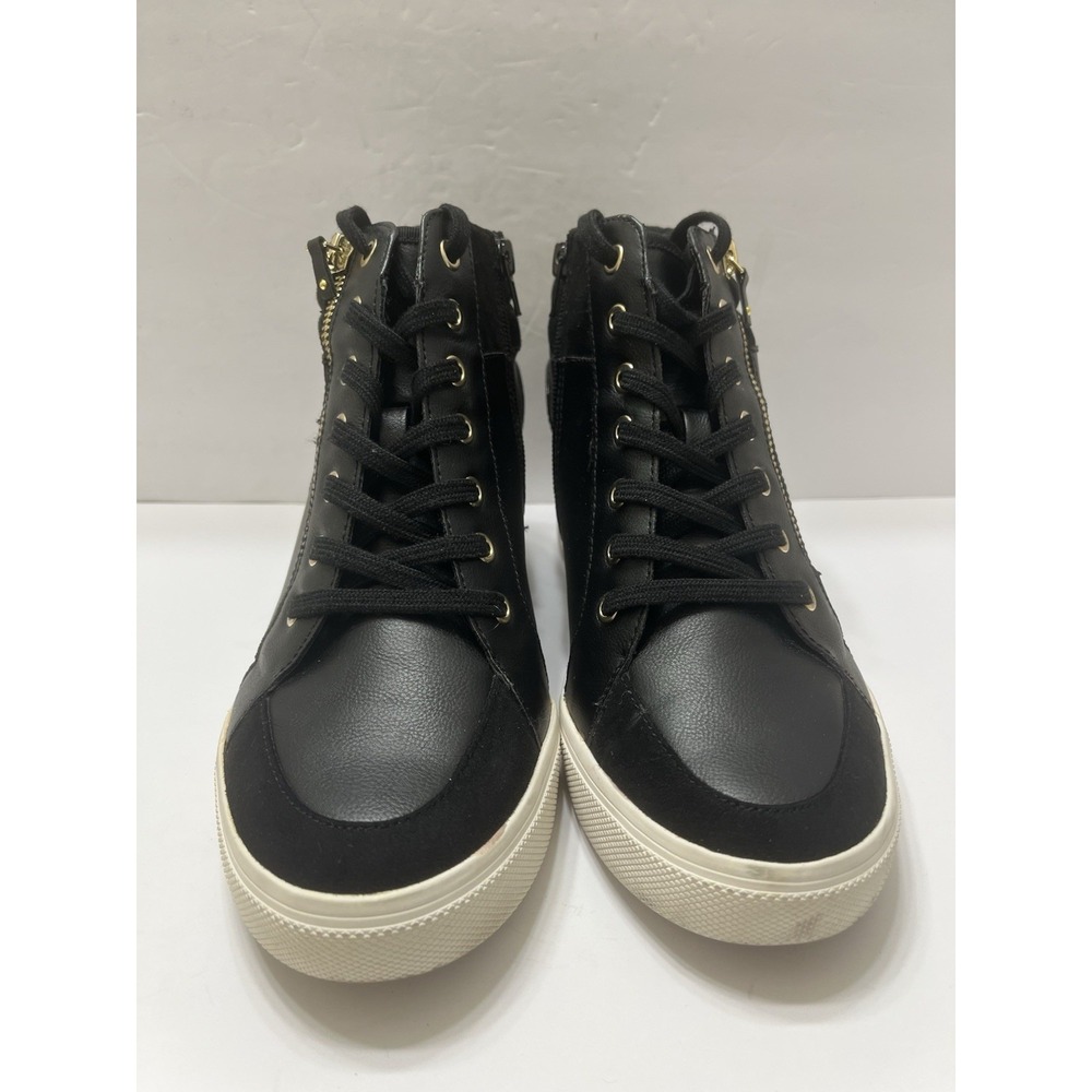 Aldo Kaia High-Top Wedge Sneakers Hidden Heel Black Side Zipper Women's 11 - Picture 2 of 11
